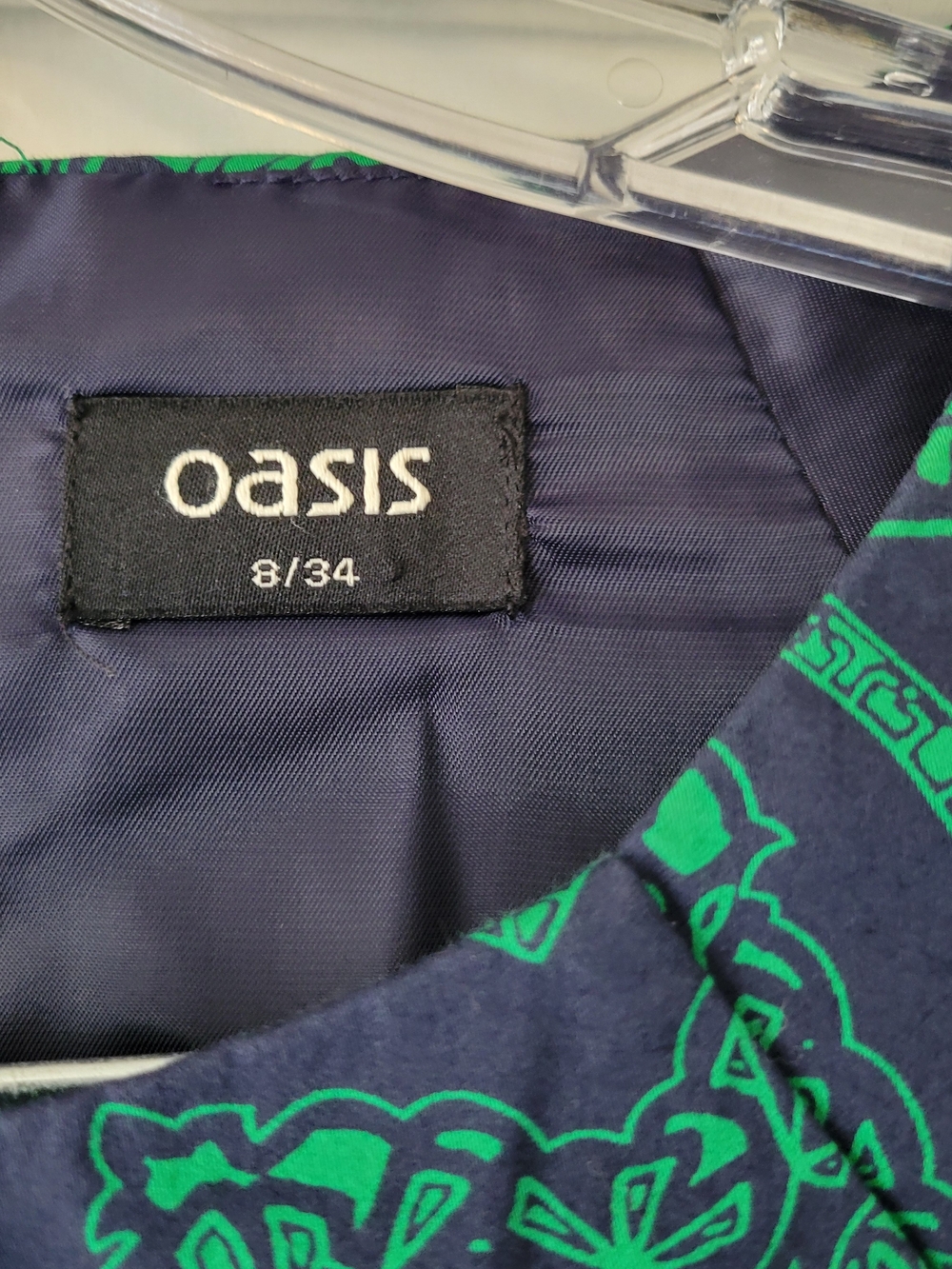 Oasis Green & Navy Cap Sleeve Fit-and-Flare Dress - Picture 3 of 4